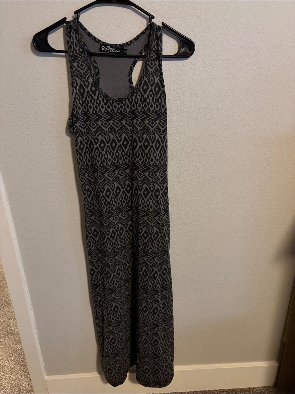 Black Label Black and Gray Geometric Racerback Maxi Dress